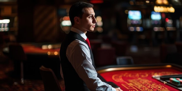 Antarmuka kasino langsung bola slot dengan meja blackjack dan baccarat